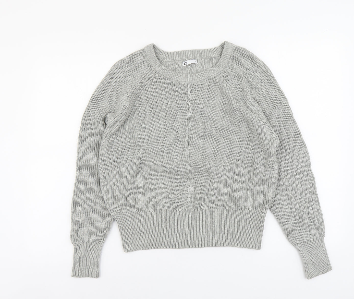 C Womens Grey Round Neck Acrylic Pullover Jumper Size S