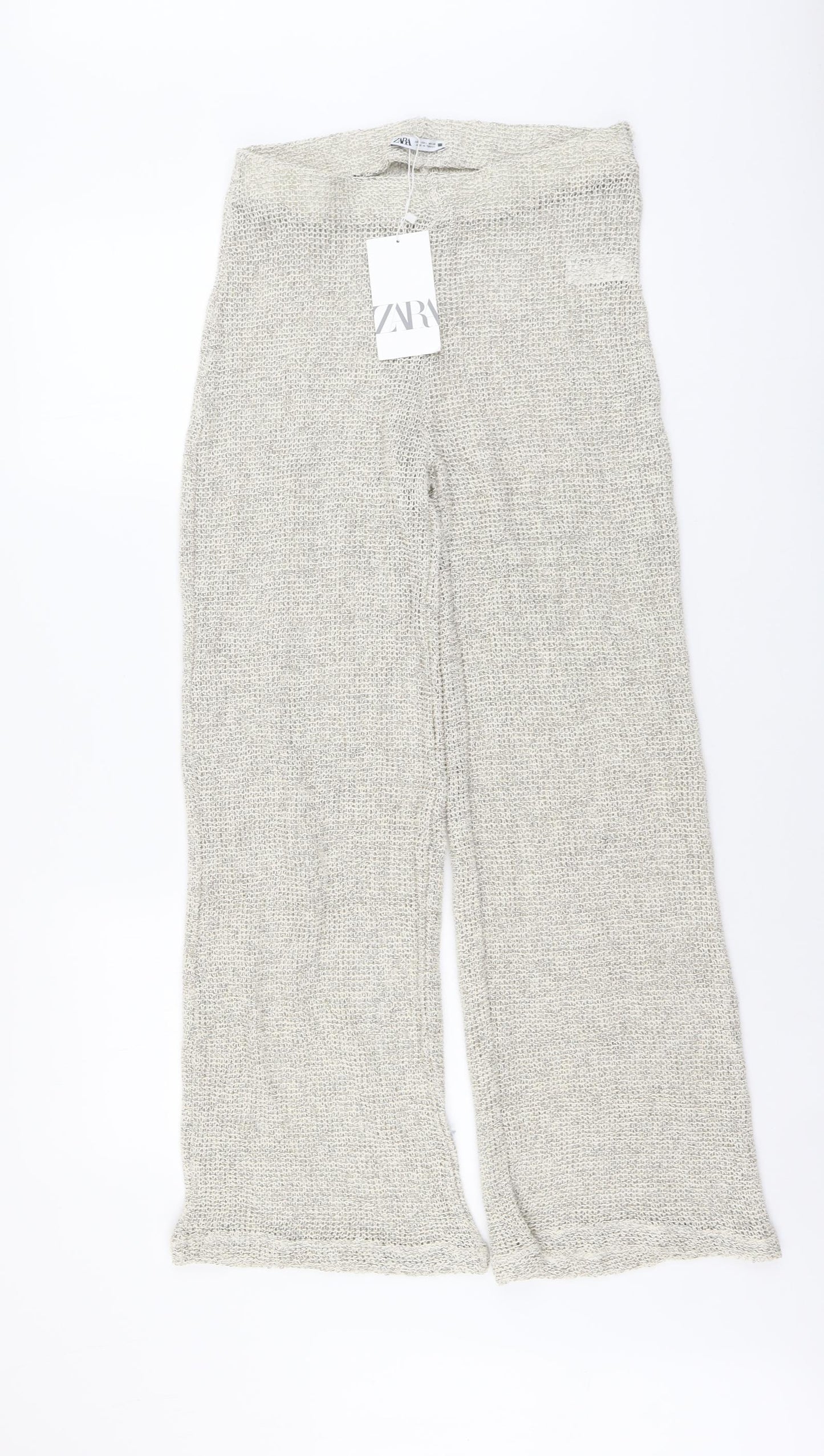 Zara Womens Grey Cotton Trousers Size L L29 in Regular - Fishnet