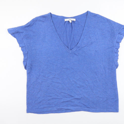 NEXT Womens Blue V-Neck Acrylic Pullover Jumper Size M