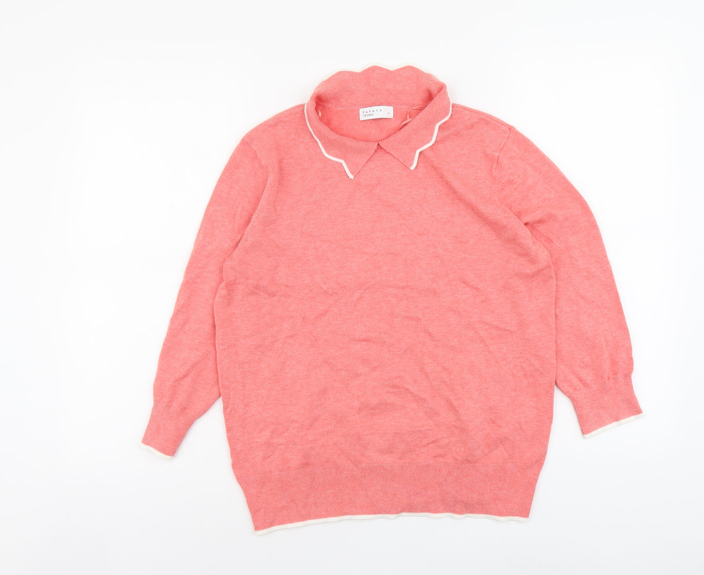 Papaya Womens Orange Collared Viscose Pullover Jumper Size 14