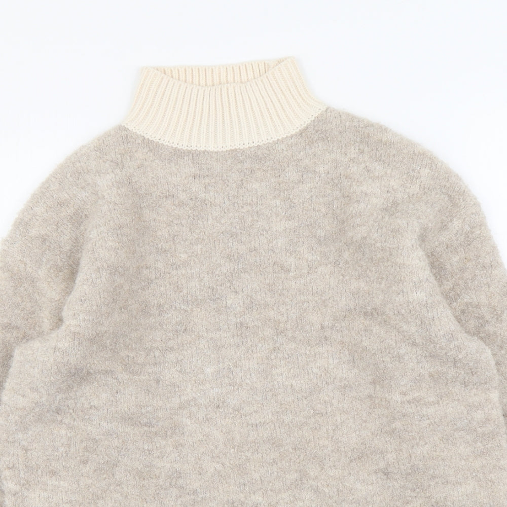 Marks and Spencer Womens Beige High Neck Acrylic Pullover Jumper Size XS