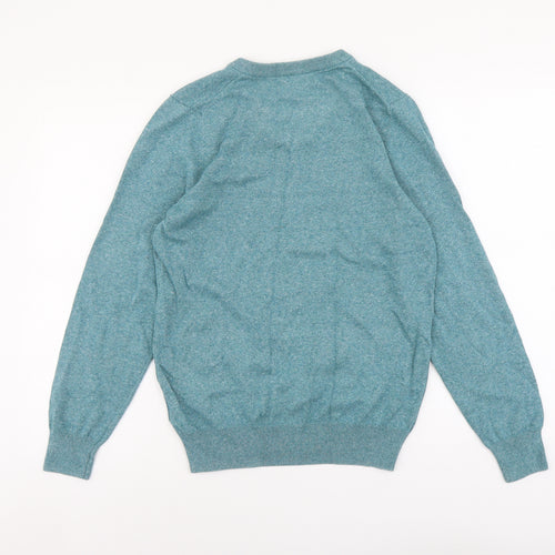 Marks and Spencer Mens Green V-Neck Cotton Pullover Jumper Size S Long Sleeve