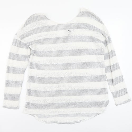 NEXT Womens Grey Scoop Neck Striped Viscose Pullover Jumper Size 14