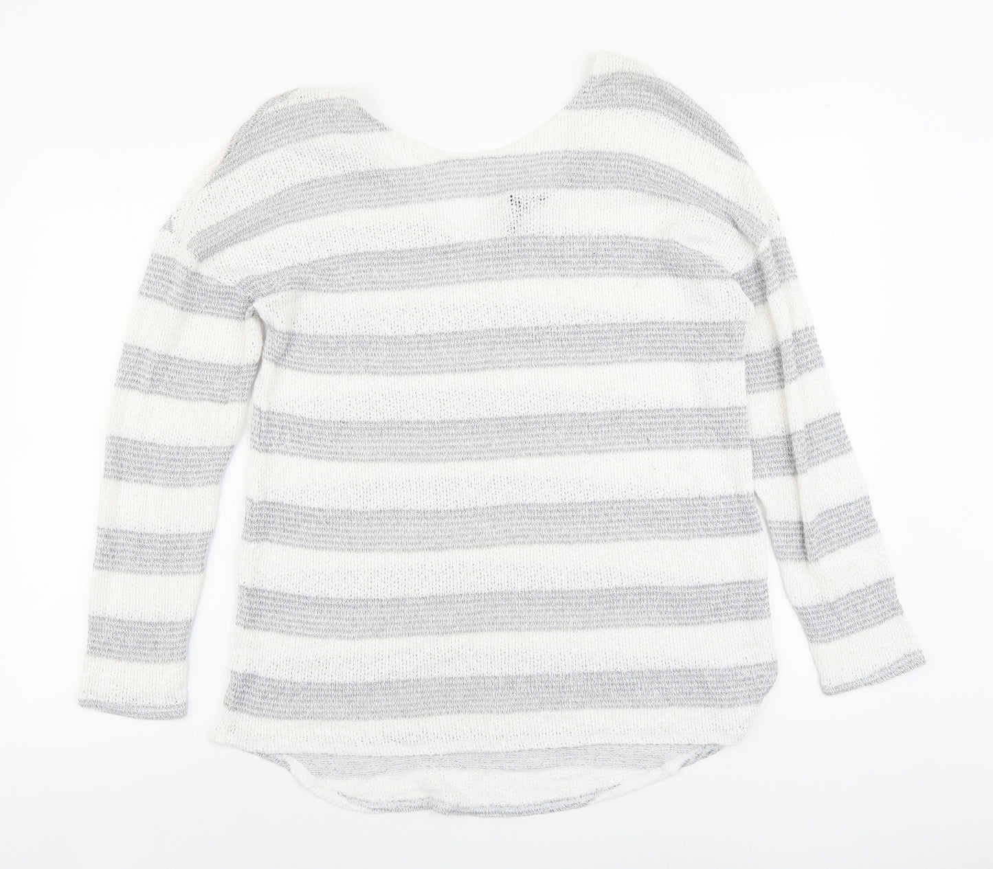 NEXT Womens Grey Scoop Neck Striped Viscose Pullover Jumper Size 14