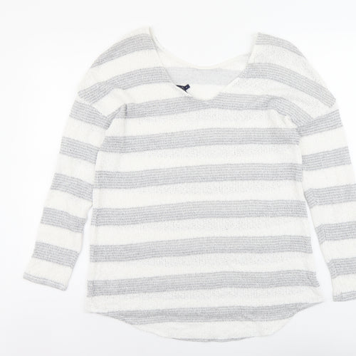 NEXT Womens Grey Scoop Neck Striped Viscose Pullover Jumper Size 14