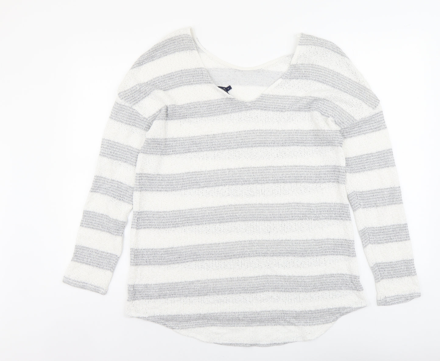 NEXT Womens Grey Scoop Neck Striped Viscose Pullover Jumper Size 14