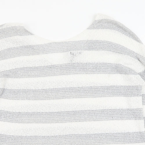 NEXT Womens Grey Scoop Neck Striped Viscose Pullover Jumper Size 14