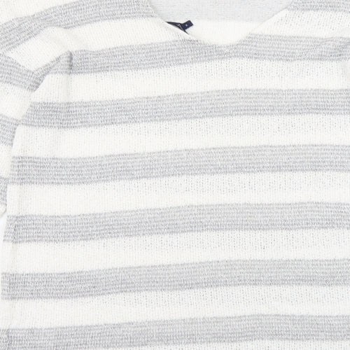 NEXT Womens Grey Scoop Neck Striped Viscose Pullover Jumper Size 14