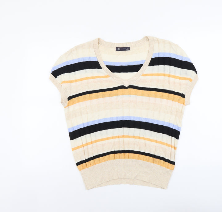 Marks and Spencer Womens Multicoloured Scoop Neck Striped Viscose Pullover Jumper Size L