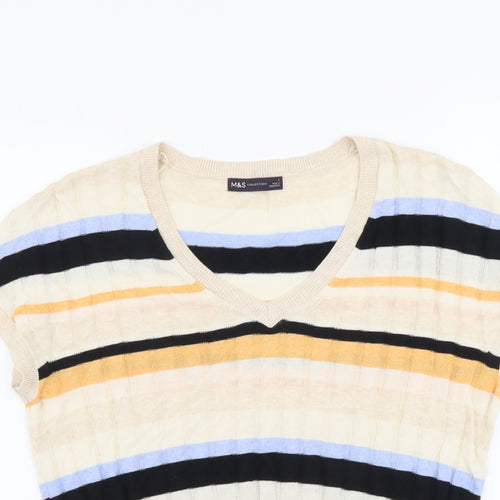 Marks and Spencer Womens Multicoloured Scoop Neck Striped Viscose Pullover Jumper Size L