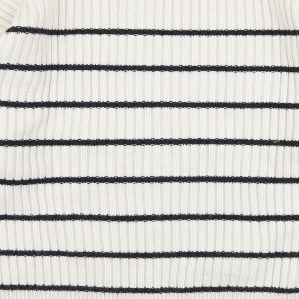 Marks and Spencer Womens Beige Round Neck Striped Acrylic Pullover Jumper Size L