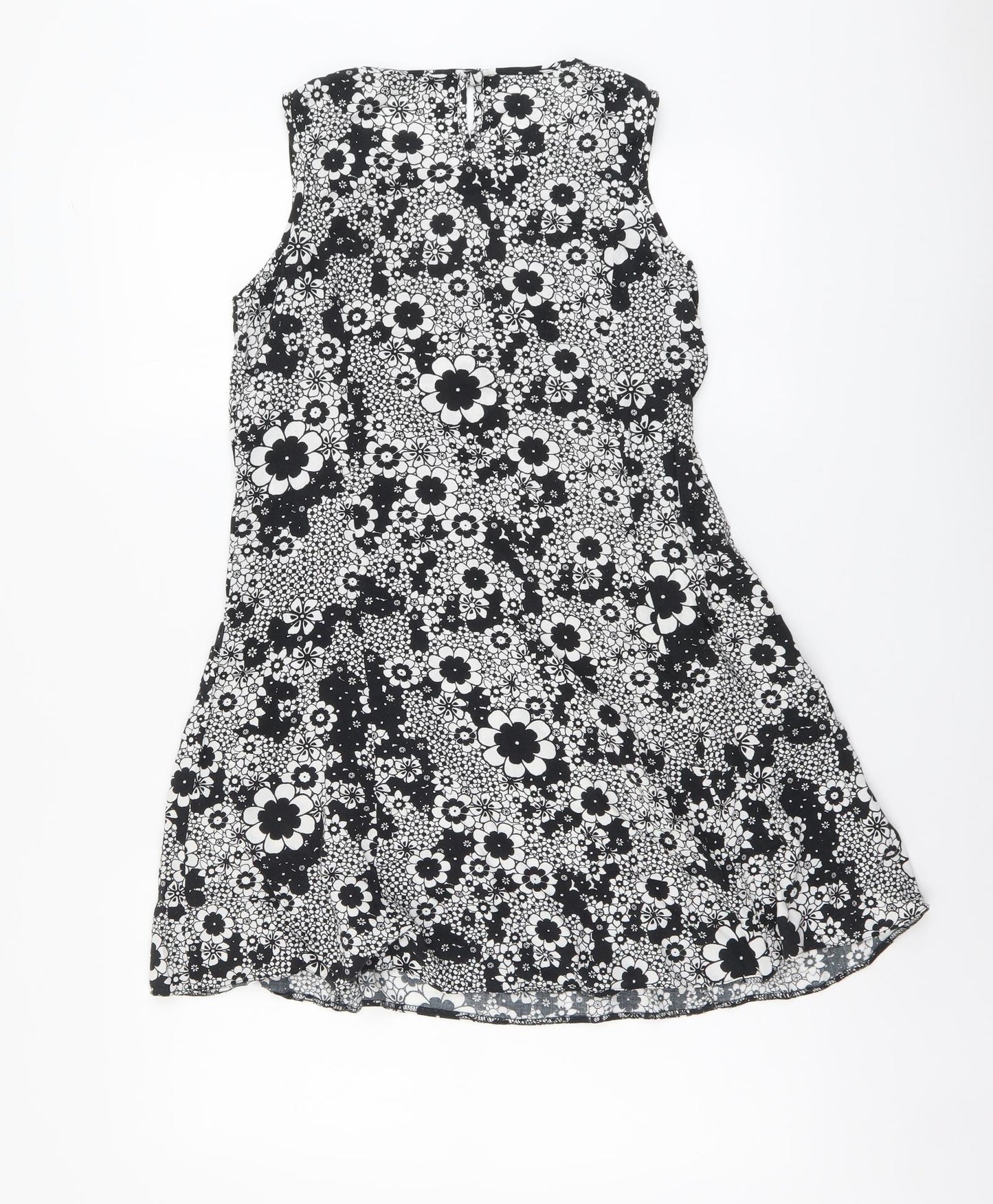 F&F Womens Black Floral Viscose A-Line Size 8 Boat Neck Button