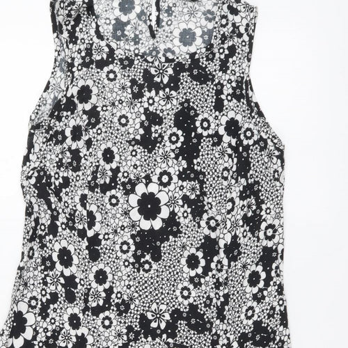 F&F Womens Black Floral Viscose A-Line Size 8 Boat Neck Button