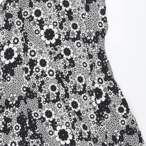 F&F Womens Black Floral Viscose A-Line Size 8 Boat Neck Button