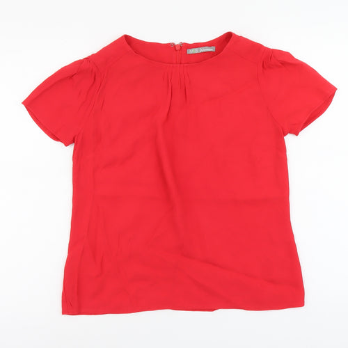 Marks and Spencer Womens Red Viscose Basic Blouse Size 8 Boat Neck - Pleat Detail