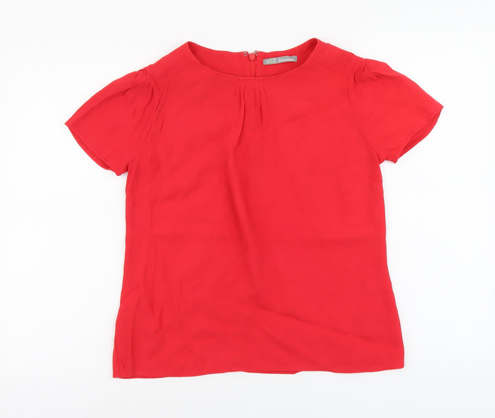 Marks and Spencer Womens Red Viscose Basic Blouse Size 8 Boat Neck - Pleat Detail