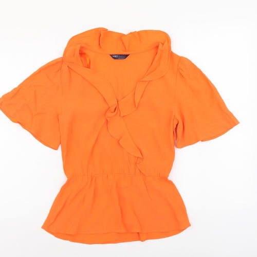 Marks and Spencer Womens Orange Viscose Basic Blouse Size 6 V-Neck