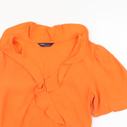 Marks and Spencer Womens Orange Viscose Basic Blouse Size 6 V-Neck
