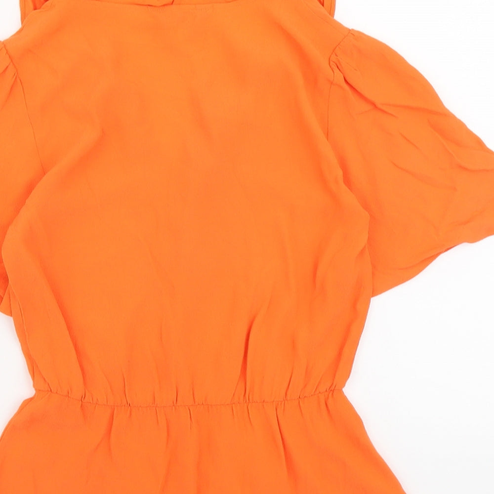Marks and Spencer Womens Orange Viscose Basic Blouse Size 6 V-Neck