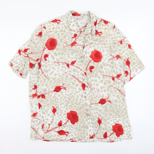 Rigany Womens Beige Floral Polyester Basic Button-Up Size M Collared