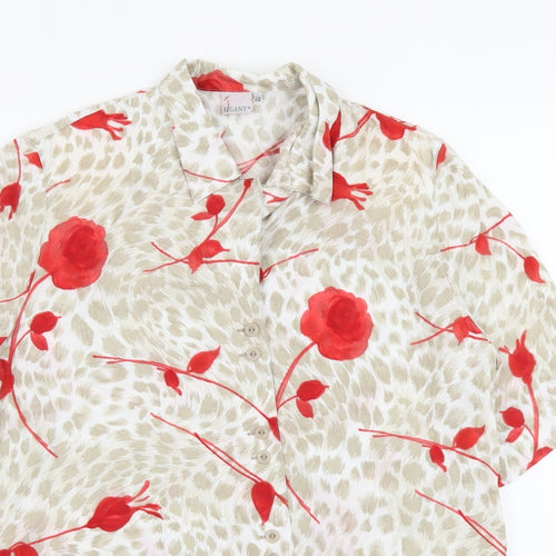 Rigany Womens Beige Floral Polyester Basic Button-Up Size M Collared