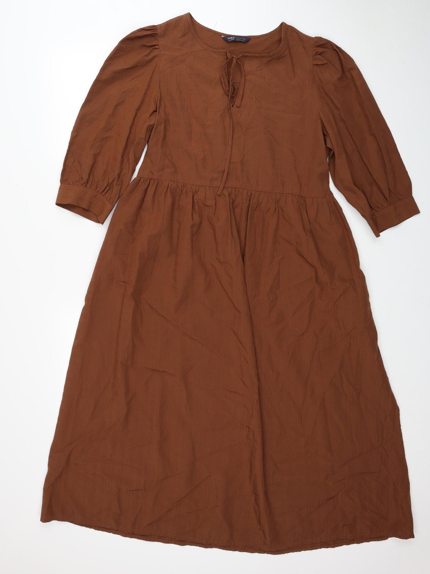 Marks and Spencer Womens Brown Cotton A-Line Size 12 V-Neck Pullover