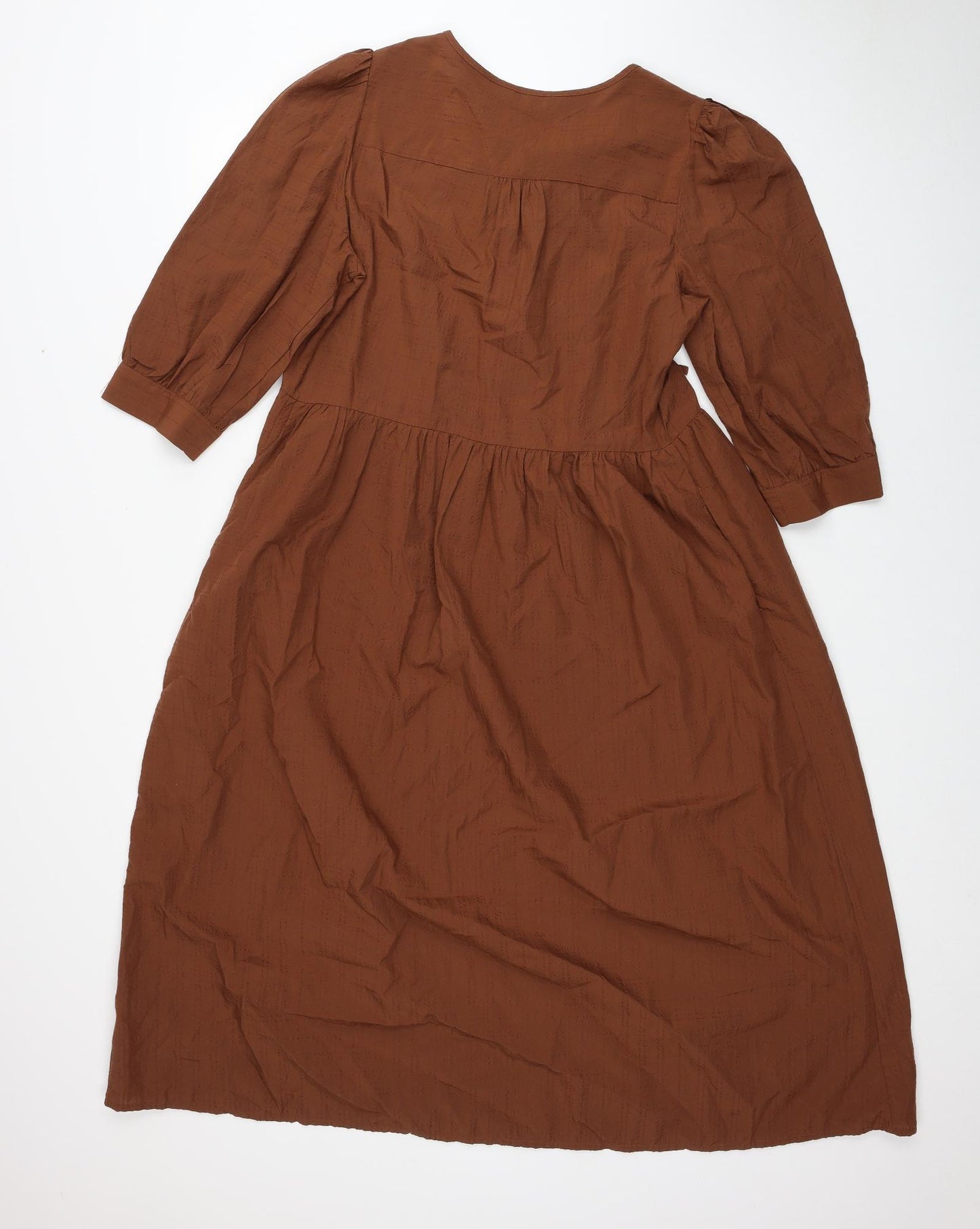 Marks and Spencer Womens Brown Cotton A-Line Size 12 V-Neck Pullover