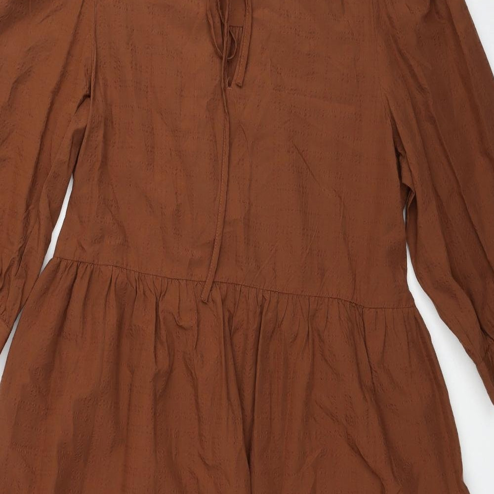 Marks and Spencer Womens Brown Cotton A-Line Size 12 V-Neck Pullover