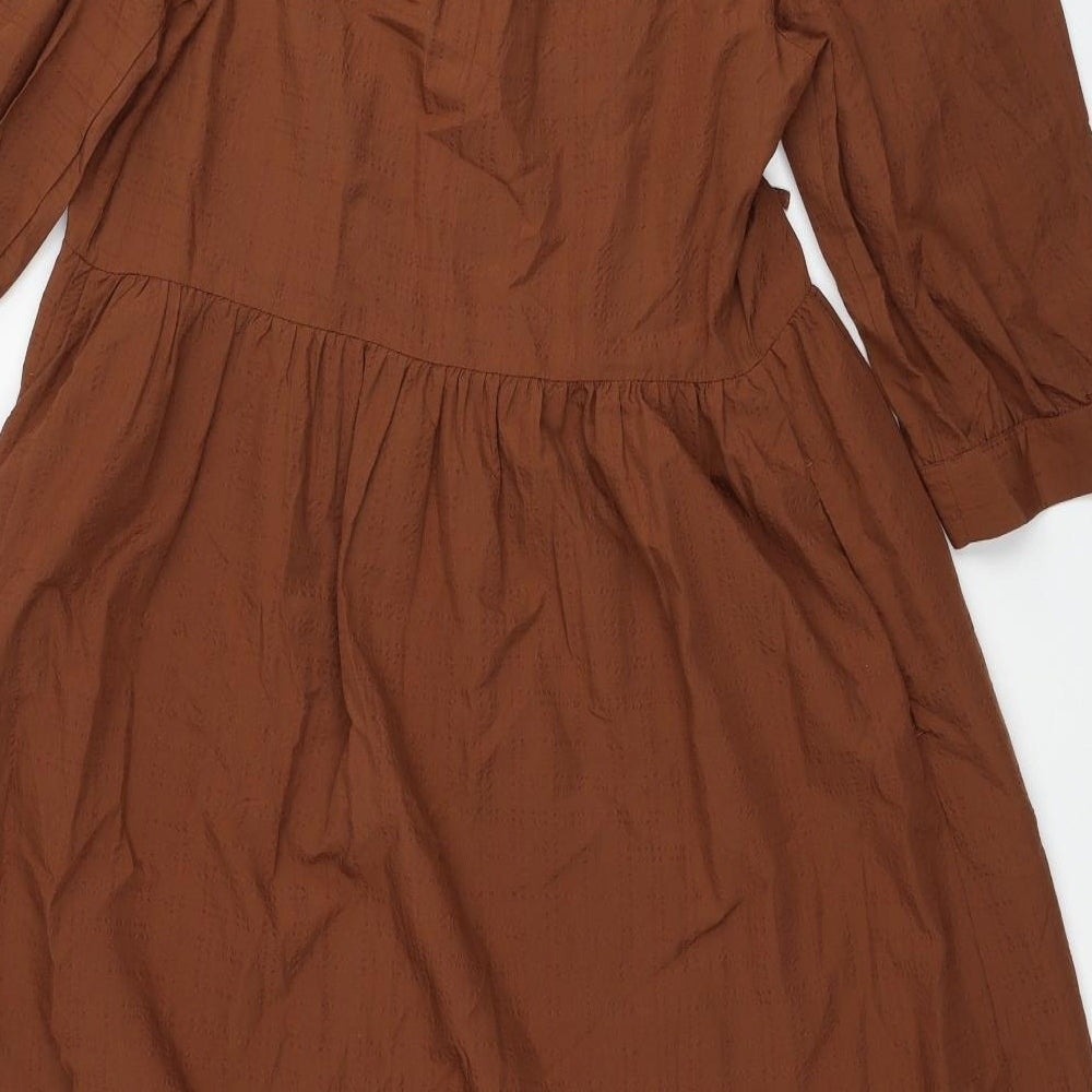 Marks and Spencer Womens Brown Cotton A-Line Size 12 V-Neck Pullover