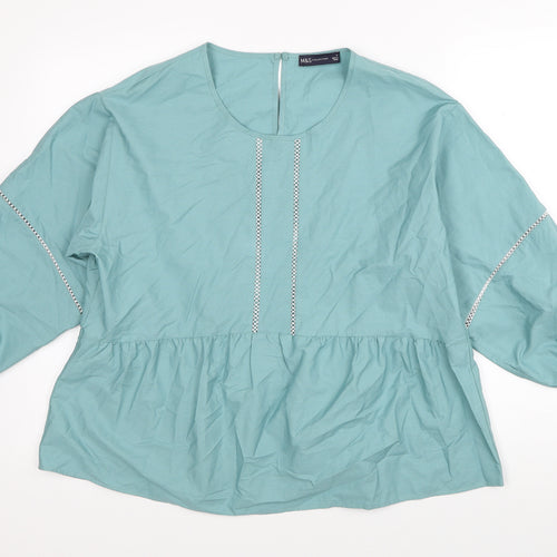 Marks and Spencer Womens Blue Cotton Basic Blouse Size 12 Round Neck