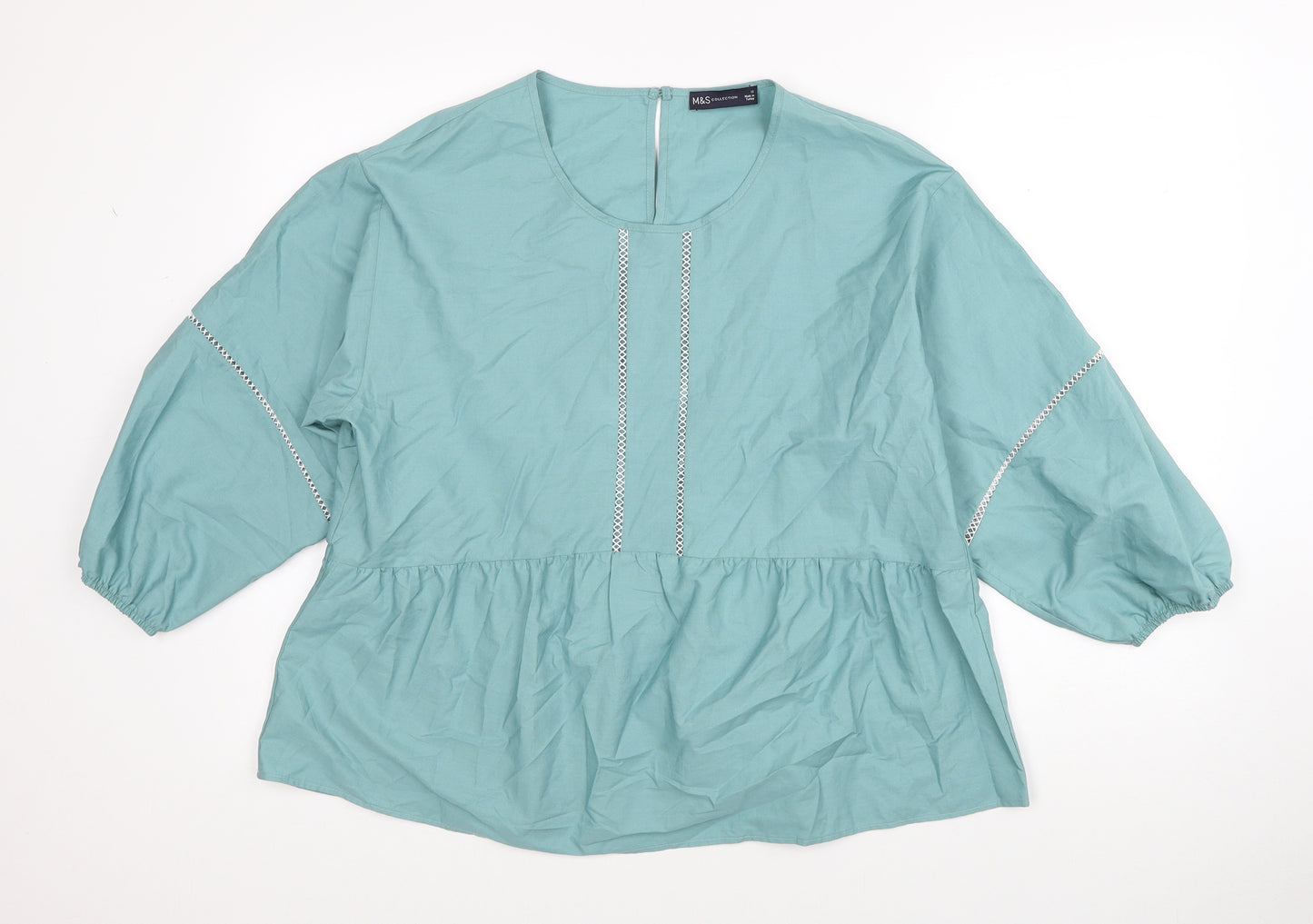 Marks and Spencer Womens Blue Cotton Basic Blouse Size 12 Round Neck