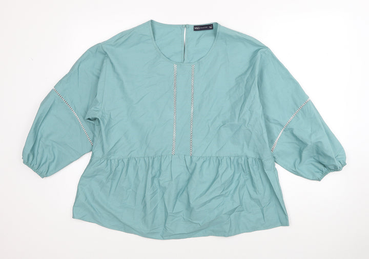Marks and Spencer Womens Blue Cotton Basic Blouse Size 12 Round Neck
