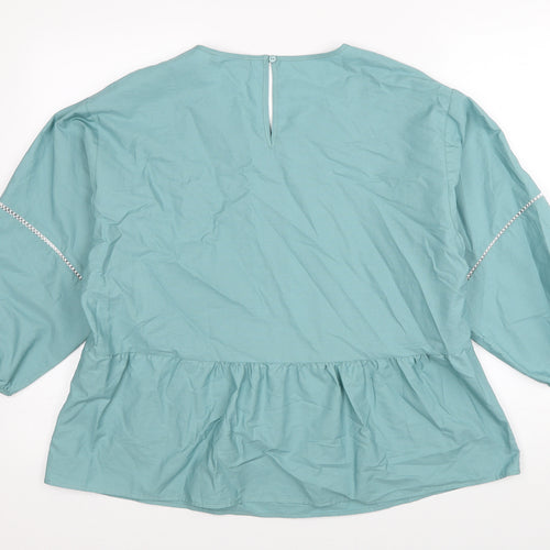 Marks and Spencer Womens Blue Cotton Basic Blouse Size 12 Round Neck