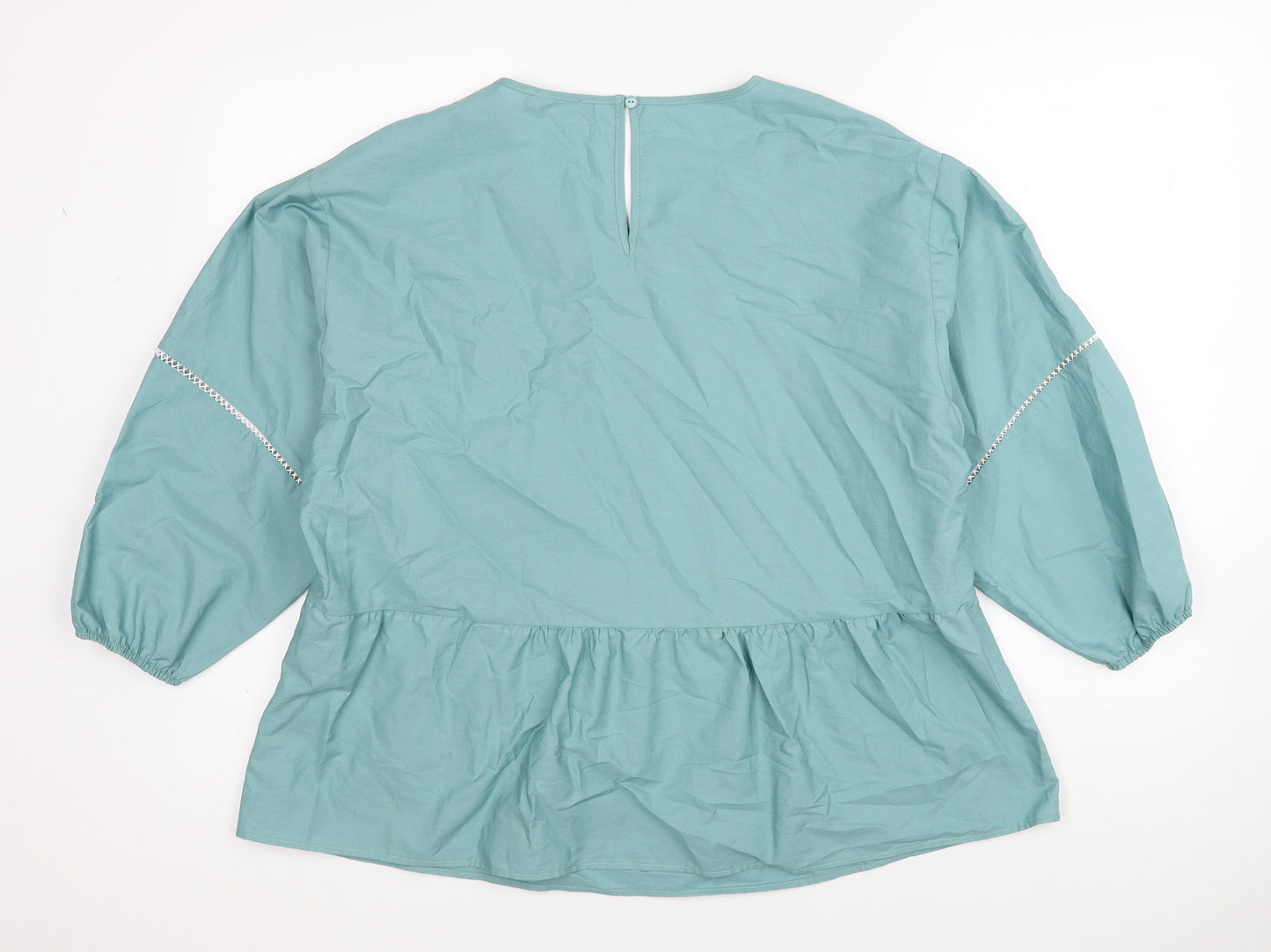 Marks and Spencer Womens Blue Cotton Basic Blouse Size 12 Round Neck