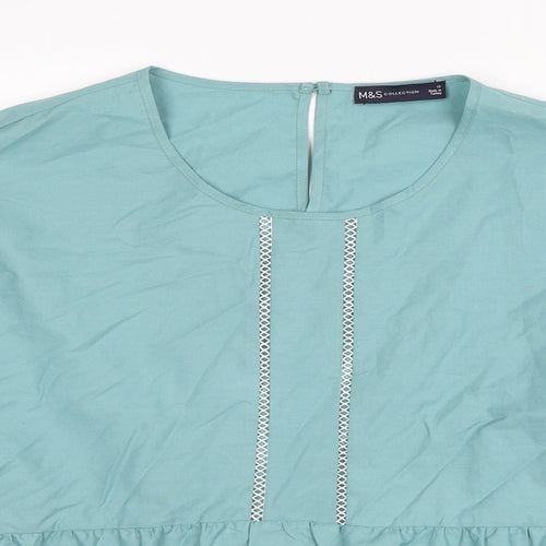Marks and Spencer Womens Blue Cotton Basic Blouse Size 12 Round Neck
