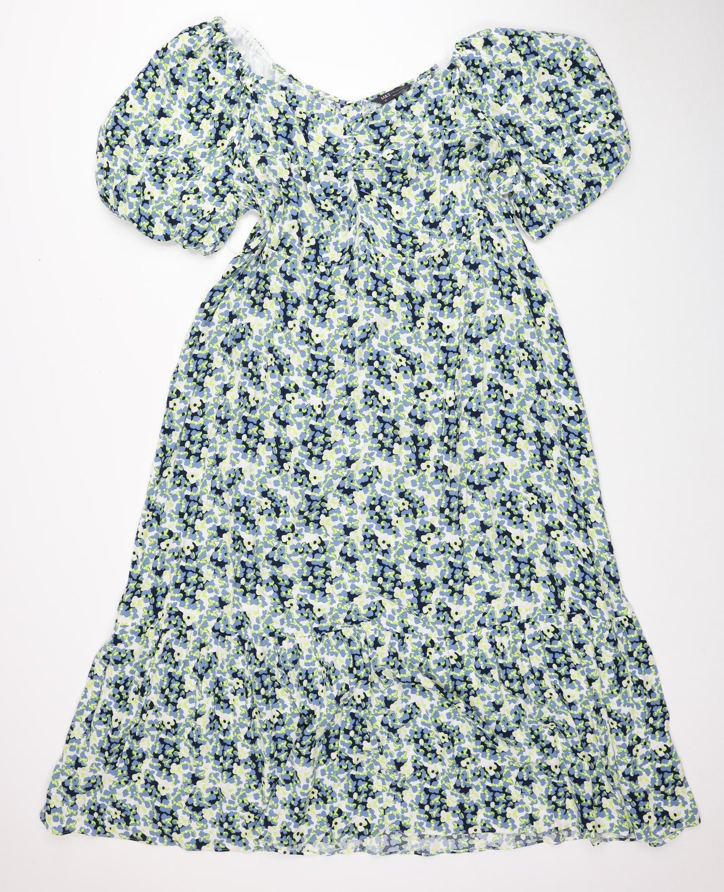Marks and Spencer Womens Multicoloured Floral Viscose A-Line Size 22 Scoop Neck Zip