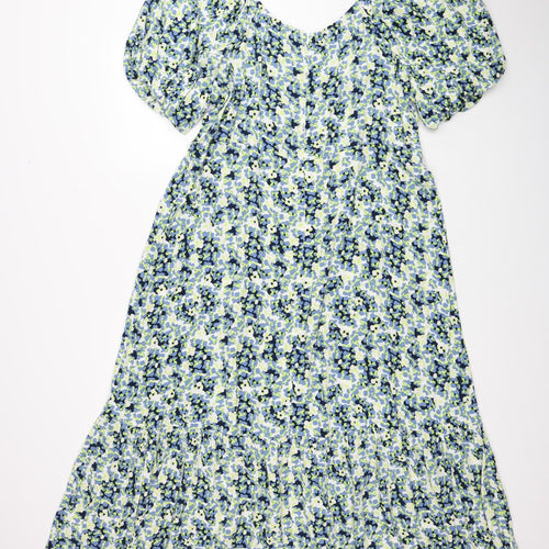 Marks and Spencer Womens Multicoloured Floral Viscose A-Line Size 22 Scoop Neck Zip