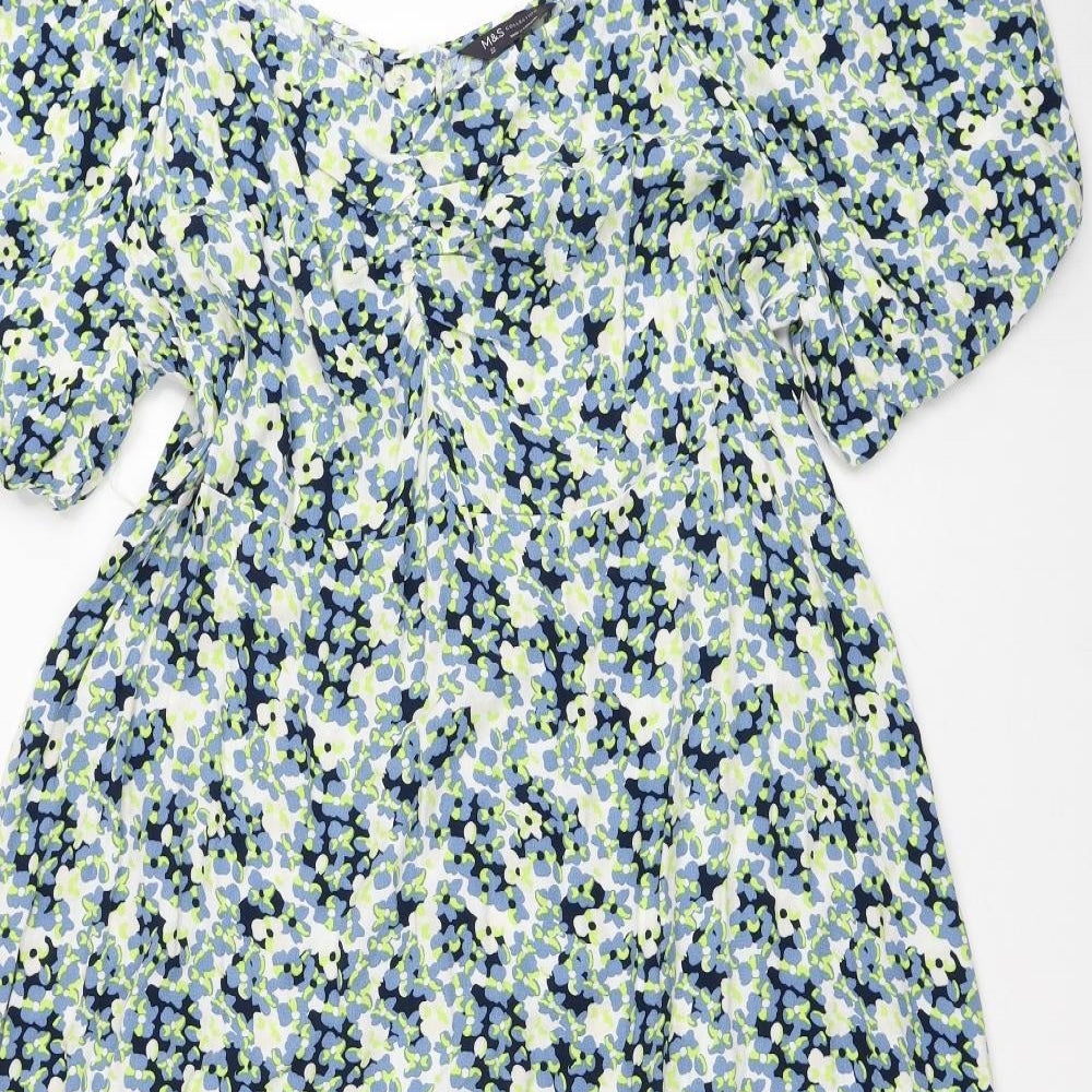 Marks and Spencer Womens Multicoloured Floral Viscose A-Line Size 22 Scoop Neck Zip