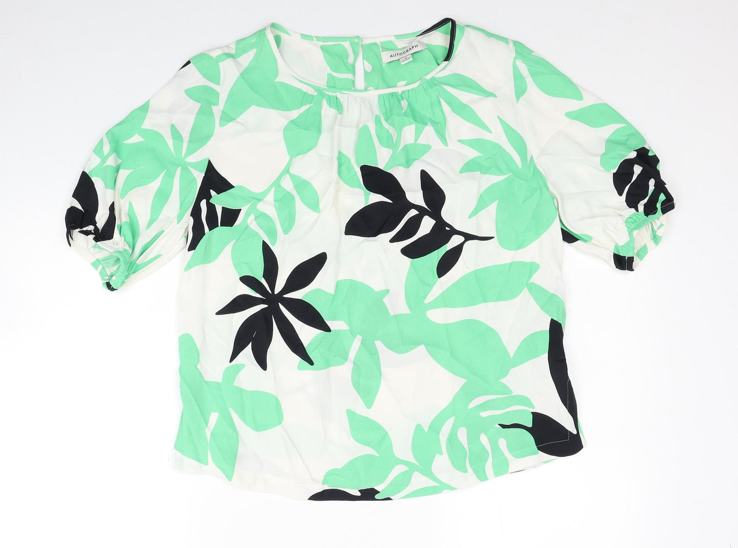Autograph Womens Green Geometric Viscose Basic Blouse Size 8 Scoop Neck