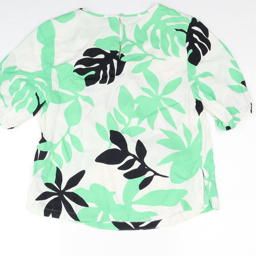 Autograph Womens Green Geometric Viscose Basic Blouse Size 8 Scoop Neck