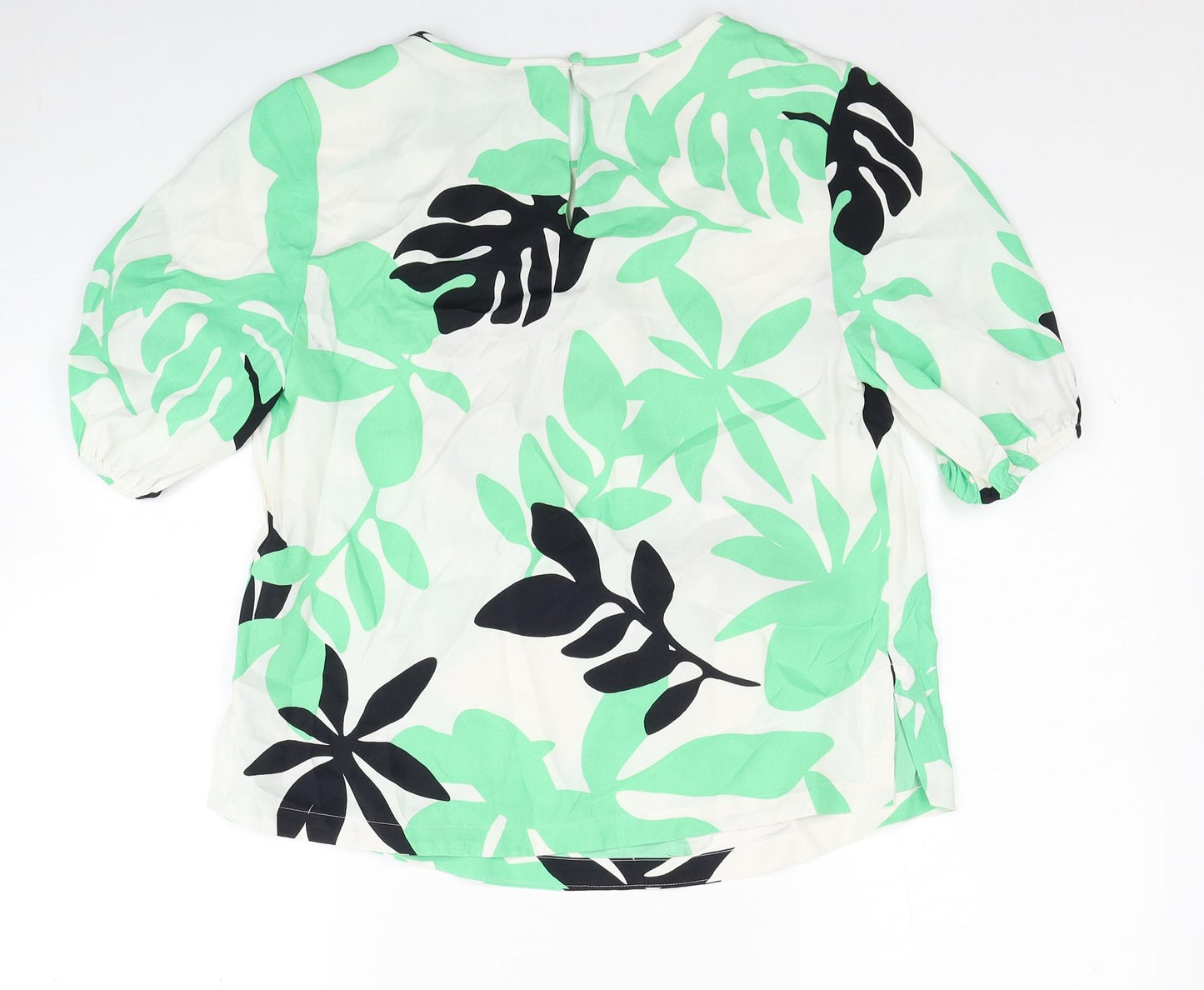 Autograph Womens Green Geometric Viscose Basic Blouse Size 8 Scoop Neck