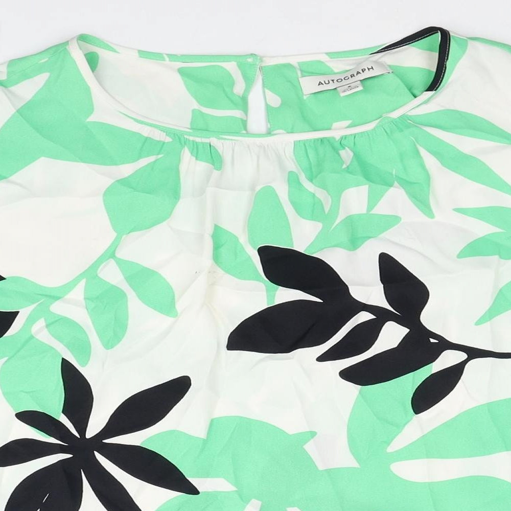 Autograph Womens Green Geometric Viscose Basic Blouse Size 8 Scoop Neck