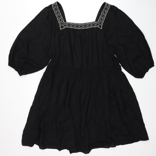 Marks and Spencer Womens Black Linen Trapeze & Swing Size 24 Square Neck Pullover - Shirred Top