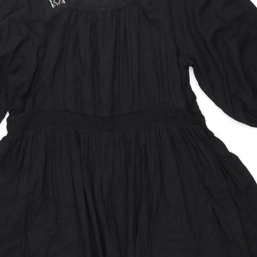 Marks and Spencer Womens Black Linen Trapeze & Swing Size 24 Square Neck Pullover - Shirred Top