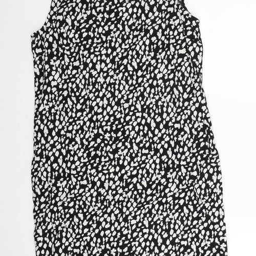 Marks and Spencer Womens Black Animal Print Linen Tank Dress Size 8 Boat Neck Pullover