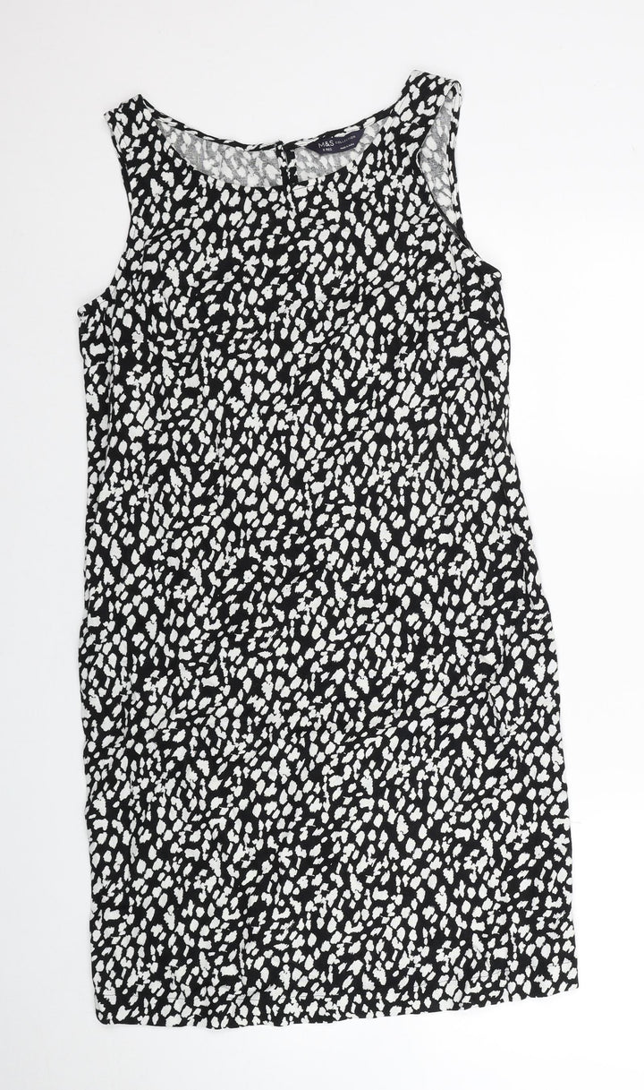 Marks and Spencer Womens Black Animal Print Linen Tank Dress Size 8 Boat Neck Pullover