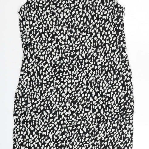 Marks and Spencer Womens Black Animal Print Linen Tank Dress Size 8 Boat Neck Pullover