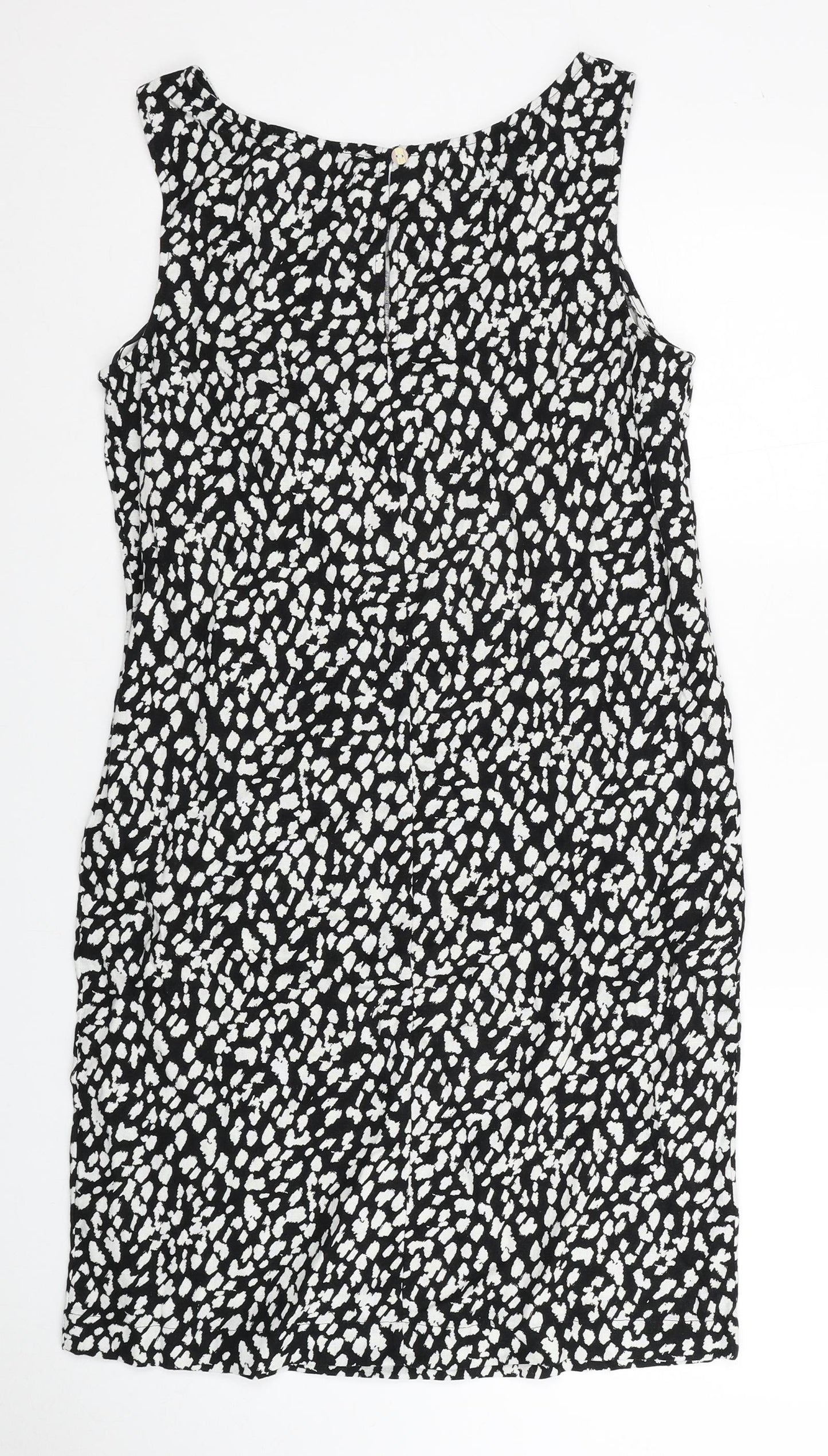Marks and Spencer Womens Black Animal Print Linen Tank Dress Size 8 Boat Neck Pullover