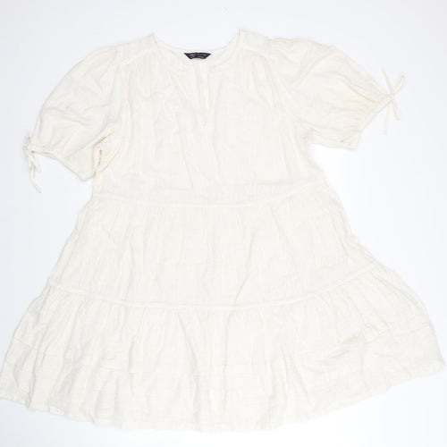 Marks and Spencer Womens Ivory Cotton Trapeze & Swing Size 16 Round Neck Pullover - Tiered