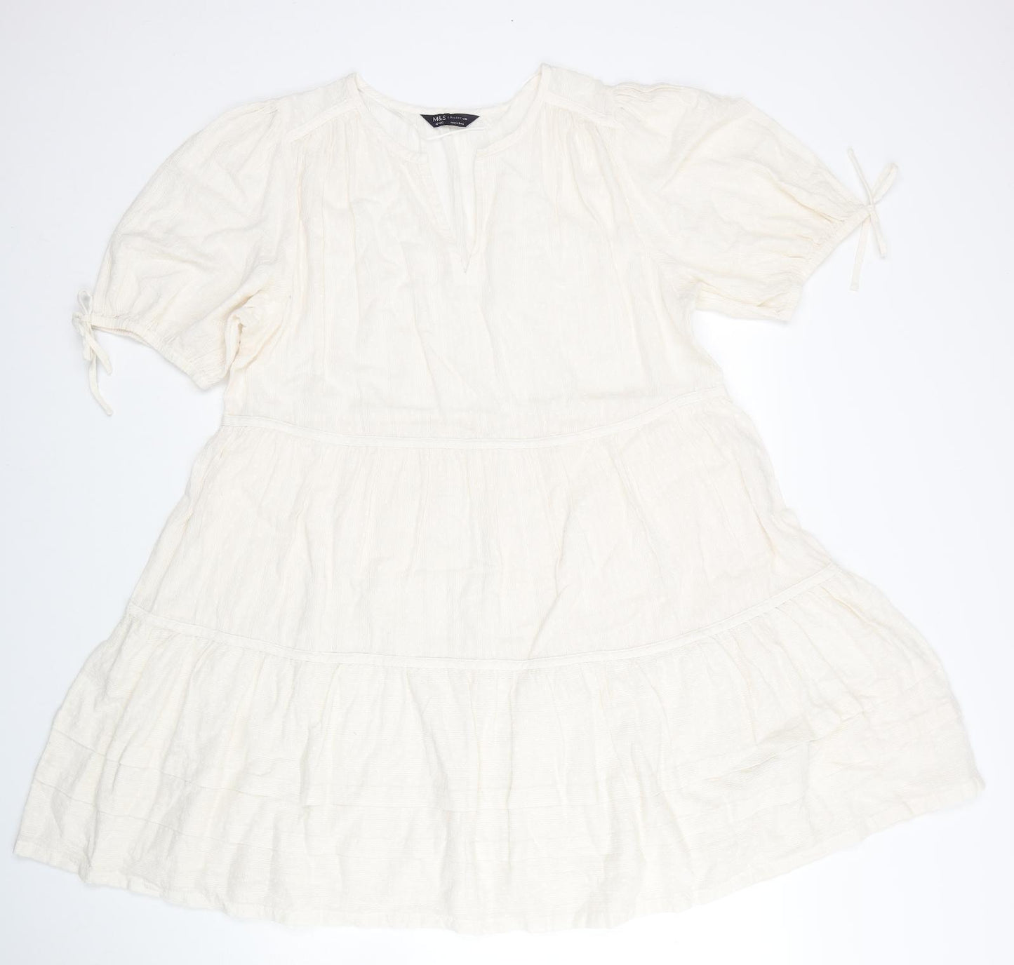 Marks and Spencer Womens Ivory Cotton Trapeze & Swing Size 16 Round Neck Pullover - Tiered